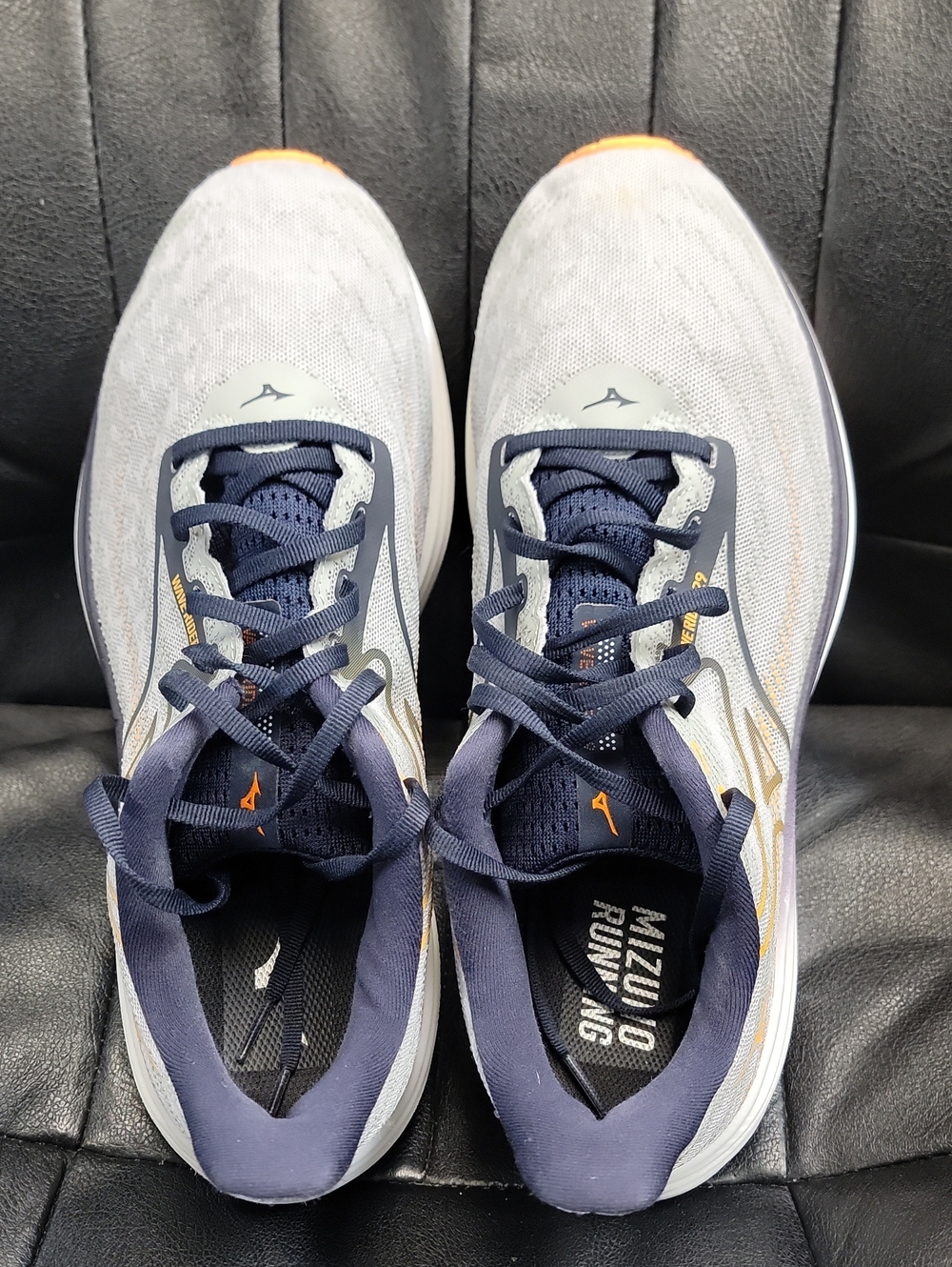 Mizuno Men’s Athletic Shoes - Light Gray, Navy & Orange Accents